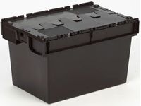 5 x Attached Lidded Plastic Box 80 Litres - Recycled Plastic Storage Box Container Crate Tote with Lid - Attached Lid Box