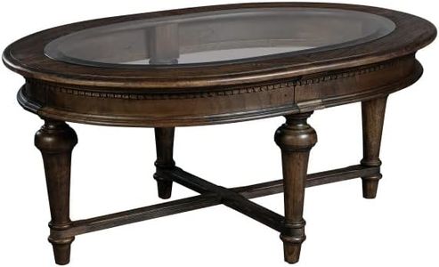 Hekman Furniture Oval Glass Coffee Table Wellington Finish, Mindi Veneers & Select Solids Mid Century Modern Living Room Furniture, Beveled Glass Turned Top Tapered Legs Best for Farmhouse