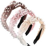 WILLBOND 3 Pieces Pearls Headband Knotted Headband for Women Velvet Pearls Headband for Woman Hair Accessories