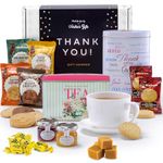 Hattie's Gifts Thank You Hamper - 10 Piece Thank You Gifts for Women, Men, Teacher, Colleagues - English Tea and Biscuits Gift Set with Luxury Scottish Fudge & Mini Jams Christmas Food Hamper