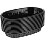 Housoutil Black Oval Fast Food Baskets,12Pcs Burger Baskets Deli Baskets Plastic Bread Basket Food Serving Baskets Fry Tray for Hot Dogs Deli Burgers Sandwiches Fries