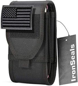 IronSeals Double Capacity Phone Holster, Tactical Molle Belt Pouch with Flag Patch for iPhone 16 Pro Max/16Pro/15ProMax/14 Pro Max/13 Pro Max/12ProMax/11ProMax, Samsung S24, Size Large Extra Stiffness