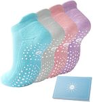 4 Pairs Grip Yoga Socks Women, Non Slip Pilates Trainer Socks Trampoline Barre Ankle Socks for Ladies and Girls for Home Exercise Hospital Colorful 6-8