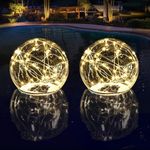 LENONE Floating Pool Lights Solar Powered, 6.9" Warm White Light Up Solar Pool Lights That Float, Waterproof Solar Globe Lights for Pool, Updated Floating Pool Balls for Yard Patio Party Decor - 2PCS