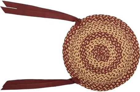 VHC Brands Tan Jute Striped Textured Primitive Tabletop Kitchen Tie Back(s) Round Chair Pad Set of 6, Set King, Burgundy Red
