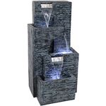 Sunnydaze Cascading Tower 32-Inch Outdoor Water Fountain with LED Lights - Electric Submersible Pump with Adjustable Flow