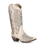 Corral Women's White Glitter Inlay & Crystals White Cowgirl Boots, Size 7.5