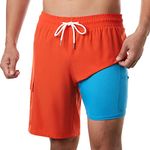 BRISIRA Mens Swim Shorts Swim Trunks 9 inch Bathing Suits Swimsuit Board Compression Liner Quick Dry Orange