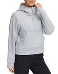 THE GYM PEOPLE Women's Half Zip Hoodies Long Sleeve Fleece Lined Crop Pullover Sweatshirts with Pockets Thumb Hole Grey