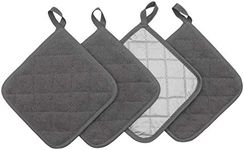 Cotton Pot Holders Cotton Made Machine Washable Heat Resistant Everyday Kitchen Basic Terry Pot Holder, Hot Pads, Trivet for Cooking and Baking Set of 4 (Grey)