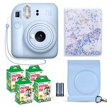 Fujifilm Instax Mini 12 Pastel Blue + Fuji Instax Film 40 Sheets + Shutter Accessories Bundle, Incl. Carrying Case & Quicksand Beads Album 64 Pockets