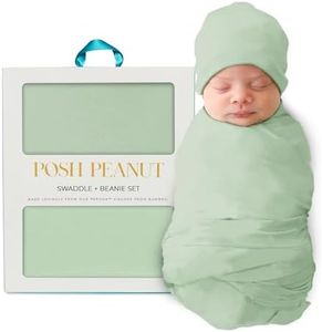 Posh Peanut Unisex Baby Swaddle Blanket - Large Premium Knit Viscose from Bamboo - Infant Swaddle Wrap, Receiving Blanket and Beanie Set, Baby Shower Newborn Gift, Registry - Sage