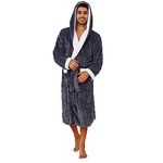 VULCANODON Mens Robe with Hood,Full Length Plush Robe for Men Thick Fleece Bathrobe(DARK GREY, L/XL)