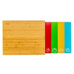 Axer Large Bamboo Wooden Chopping Board Set with Flexible Dishwasher Safe Plastic Coloured Cutting Mat - Include 4 Colour Coded Mats with Food Icons