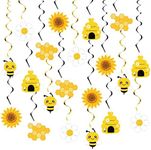 20PCS Bumble Bee Hanging Swirl Decorations, Bee Party Hanging Swirls Foil Ceiling Streamers Honey Bee Themed Party Supplies for Kids Birthday Baby Shower Gender Reveal Bee Day Party Decoration