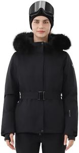 HIGH EXPERIENCE Women's Ski Jacket Snowboard Fitted Slim Belted Snow Coat Warm Winter Mountain Waterproof Windproof Insulated Hooded (US, Alpha, Small, Regular, Regular, Black)