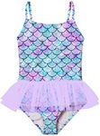 swimsobo Girls One Piece Swimsuit Colorful Mermaid Bathing Suit Cute Swimwear for 2-10 Years, A Green Purple, 3-4 Years