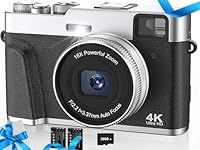 Upgraded 4K Digital Camera with SD Card Autofocus,48MP Point and Shoot Camera with Flash Viewfinder & Dial,Vlogging Camera Anti-Shake,16X Zoom Portable Travel Camera,2 Batteries (Black01)