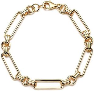 MEVECCO Gold Dainty Paperclip Chain Link Bracelets,18K Gold Plated Chunky Handmade Cute Emboss Spiral Rolo Paperclip Link Oval Chain Diamond Cut Dainty Bracelet for Women, 7 5 inch, Brass, Cubic