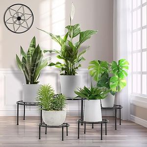 SYAMEET 5 Pack Metal Plant Stands,Anti-Rust Iron Plant Shelf,Heavy Duty Flower Pot Stands,Plant Pot Holder Suitable for Indoor and Outdoor.