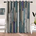 Baocicco Rustic Wooden Barn House Door Curtains Vintage Farmhouse Rural Blue Grey Grungy Wood Planks Bedroom Living Room Curtains Country Cabin Life Themed Grommets Curtain 2 Panels 21x63 Inch