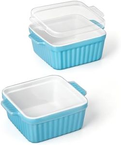 MALACASA Baking Dishes for Oven, Small Ceramic Baking Dishes with Silicone Lids for Individual Portions 5.5" x 5.5" Square Casserole Dishes Set of 2 Oven Microwave, and Air Fryer Safe, Blue