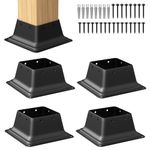 TROPTOLKY Post Base 6 × 3.53 x 2.46'' Black Square Brackets 5PCS Internal Size 3.5 x 3.5 Inch Heavy Duty Steel Deck Post Base Cover Fit for 4 x 4 Standard Wood Post Anchor Deck Base Plate