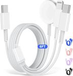 3 in 1 for Apple Watch Charger, for iPhone Watch Charger, USB C Multi Charging Cable for Apple Multiple Devices, Travel Charger for iWatch 9/8/7/6/5/4/3/2/1/Ultra2/SE/For iPhone 15/14/13 (White/6FT)