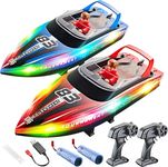 BEZGAR 2-Pack RC Boats - 10 Inch Remote Control Boat for Kids and Adults, 2.4GHz LED Light Boats with Two 1200mAh Rechargeable Batteries, Summer Toy Boat for Lakes & Pools, for Boys Age 6+