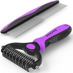 Pet Grooming Brush and Metal Comb Combo, Cat Brush Dog Brush for Shedding, Undercoat Rake for Dogs Grooming Supplies, Dematting Deshedding Brush Dogs Shedding Tool for Long matted Haired Pets, Purple