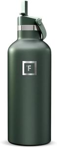 IRON °FLASK Camping & Hiking Hydration Flask with Straw, Narrow Mouth Insulated Stainless Steel Sports Water Bottle - Dark Pine 32 oz - Straw (1 Lid)