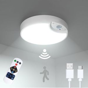 BrightArk Motion Sensor Ceiling Light with Remote, 8000mAh Battery Ceiling Light, 7.5-inch 400LM Battery Powered Lights Pir Indoor Light for Garage, Loft, Porch, Shed, Bathroom, Hallway