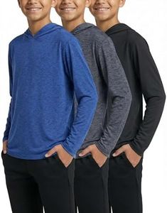 3 Pack: Boys Girls Youth Teen Quick Dry Dri Fit Dry Fit Long Sleeve Active Athletic Hoodie Tops Gym Sweatshirt Basketball Clothes Moisture Wicking Performance -Set 7,S (6-7)