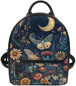 Freewander Small Backpack Purse for Women Vintage Mini Backpack for Teen Girls College School Bookbag with Zipper Travel Shoulder Bag Casual Daypack, Butterfly Moon Print