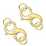 ALEXCRAFT Gold Double Lobster Claw Clasps Rings Set, 2Pcs Sterling Silver 925 Necklace Clasp Bracelet Clasp Jewelry Clasp Gold Double Large Lobster Claw Open Rings Gold Jewelry Clasps Necklace Making