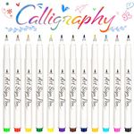 AOSUCO 12 Colors Arts Sign Brush Pens for Hand Lettering, Brush Lettering Pen for Modern Calligraphy Greeting Cards Signature, Beginners Calligraphy Set for Bullet Journal Calligraphy Book