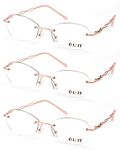 LUFF Rimless Reading Glasses for Women Blue Light Blocking Lightweight Metal Classic Computer Readers Anti Eyestrain