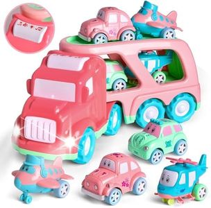 FUN LITTLE TOYS Truck Toys for Kids 2-4, Kids Toys Girls Age 2 3 4 5, Toddler Princess Girl Toys Carrier Truck with Cars and Planes, for Toddler for 2 3 4 5 Year Girls