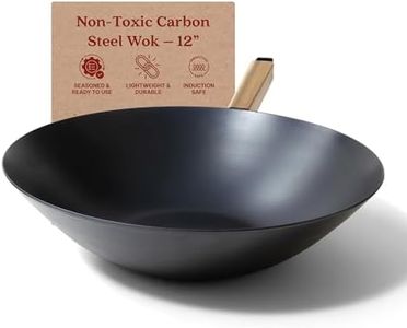 Alva Forest Nonstick Carbon Steel Wok Pan Skillet Non Toxic Pre-Seasoned 12" PFAS, PFOA & PFTE Free, for Cooking Pan Set, Induction Safe, Add to Your Woks and Stir Fry Set Cookware