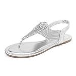 DREAM PAIRS Spparkly Women's Elastic Strappy String Thong Ankle Strap Summer Gladiator Sandals Silver Size 9