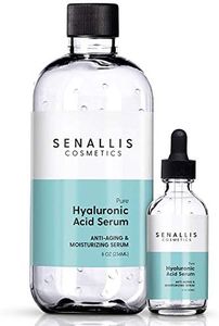 Hyaluronic Acid Serum 8 fl oz And 2 fl oz, Made From Pure Hyaluronic Acid, Anti Aging, Anti Wrinkle, Ultra-Hydrating Moisturizer That Reduces Dry Skin Manufactured In USA