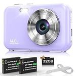 Digital Camera, Bofypoo FHD 1080P 44MP Kids Camera with 32GB Card, 16X Zoom Vlogging Camera, Point and Shoot Digital Camera Compact Camera for Teens,Beginners (Purple)