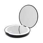 Minidiva LED Lighted Makeup Mirror, 1x/10x Magnification Compact Mirror, Portable Rechargeable for Purses and Travel (Black)