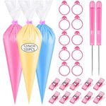 122PCS Tipless Piping Bags Disposable Pastry Bag 12 Inch 100PCS Icing Bags, 10 PCS Frosting Bag Clips, 2 Scriber Needle and 10 PCS Pastry Bag Ties for Cookies Cake Decorating