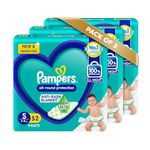 Pampers All round Protection Pants Style Baby Diapers, Small (S) Size, 52 Count, Anti Rash Blanket, Lotion with Aloe Vera, 4-8kg Diapers (Pack of 3)