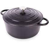 Nuovva Enamelled Cast Iron Dutch Oven Pot with Lid – 6.4 Quart Casserole Dish – Ceramic Dutch Oven for Bread Baking, Roasting, Braising & Stews – Oven Safe up to 500°F – 28cm Black