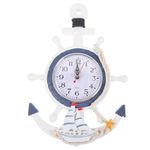 WINOMO Beach Themed Decor: Anchor Clock Mediterranean Style Beach Sea Theme Nautical Ship Wheel Rudder Steering Wheel Decor Wall Hanging Decoration