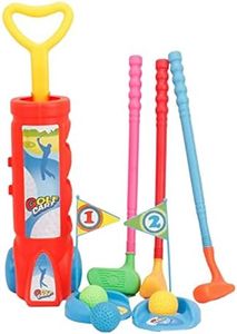 aternee Kids Golf Clubs Set, Golf Toy with 1 Golf Cart, 3 Golf Clubs, 2 Practice Holes,