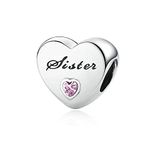 FGT Sister Love Heart Bead Charm Compatible with Pandora Moments Bracelets Daughter Women Best Friends Friendship Family Pink CZ