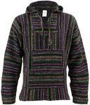 Siesta Mexican Baja Jerga Black and Multi Coloured Hooded Hippie top (XL)